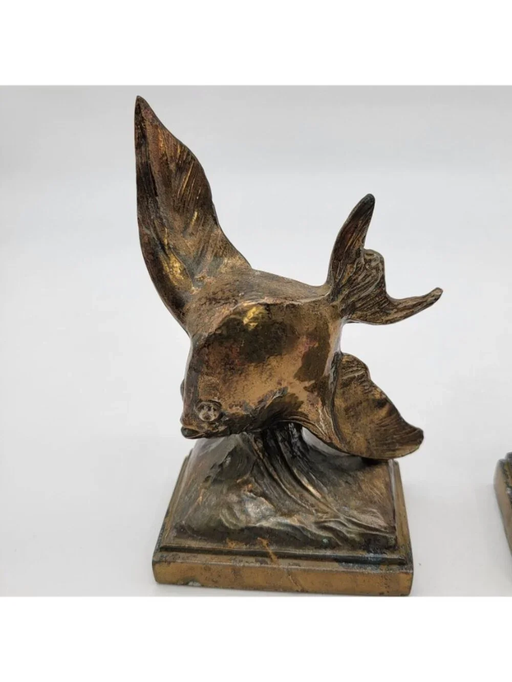 Vintage Ray E Dodge Art Deco Bronze Angel Fish Bookends Set Of 2 c.1938-1939